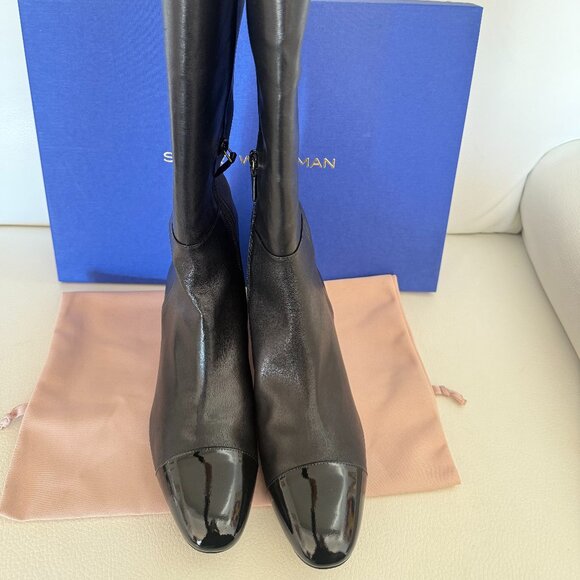 NEW STUART WEITZMAN Milla Cap Toe Knee High Boots BLACK LEATHER 9.5 B $850 - Picture 6 of 8